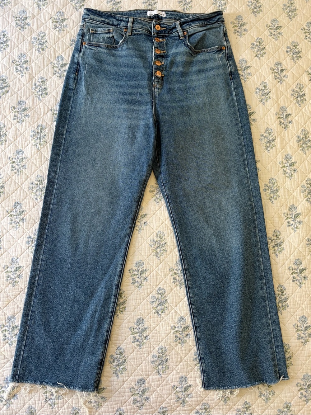 LOFT Straight-Leg Button-Fly Jeans in Medium Blue Wash